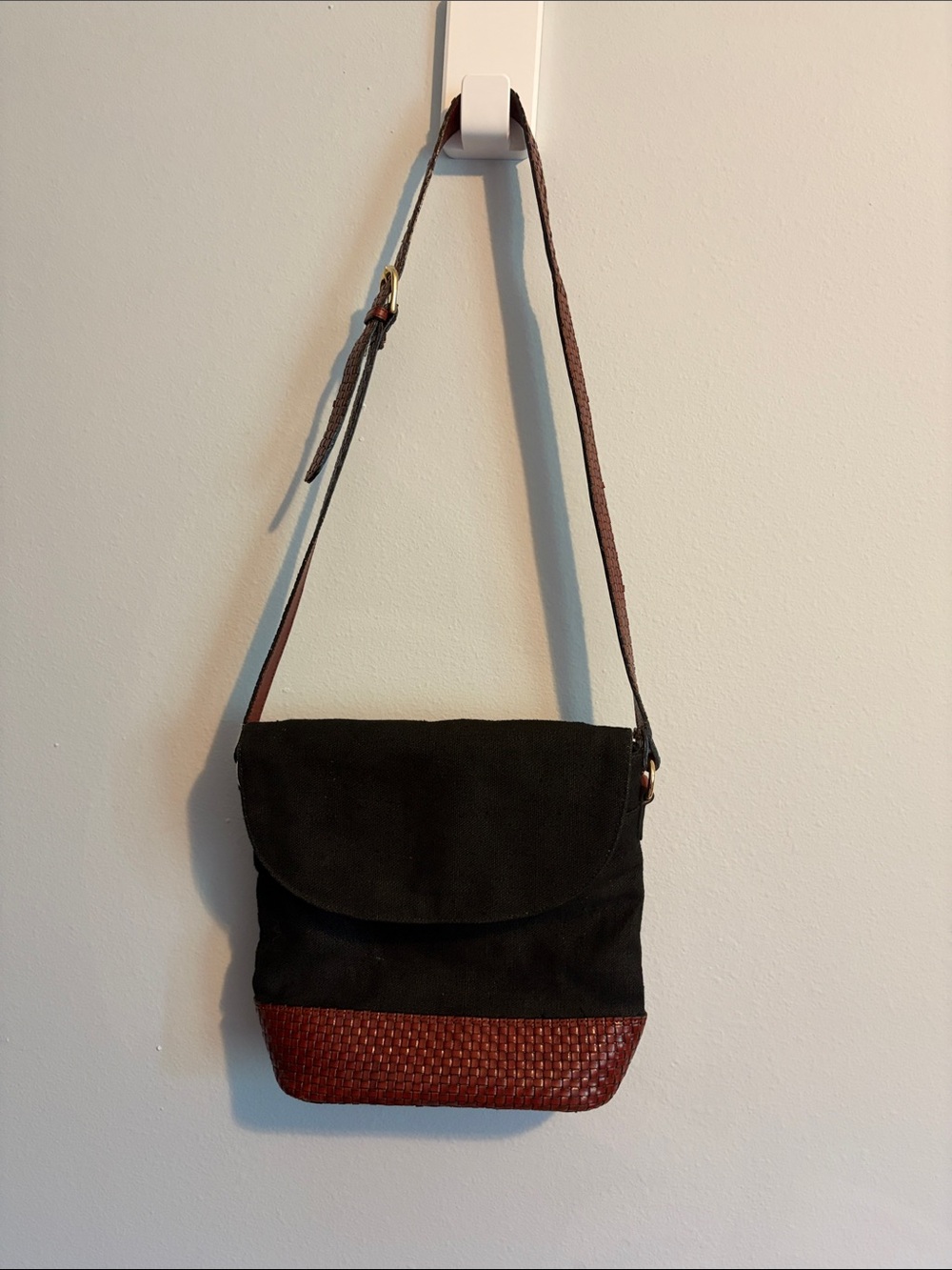 Talbots Black Fabric and Leather Crossbody Handbag